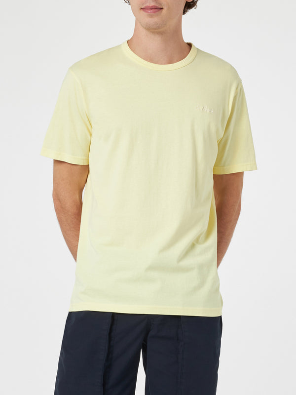 Man pale yellow cotton jersey t-shirt Dover with St. Barth embroidery