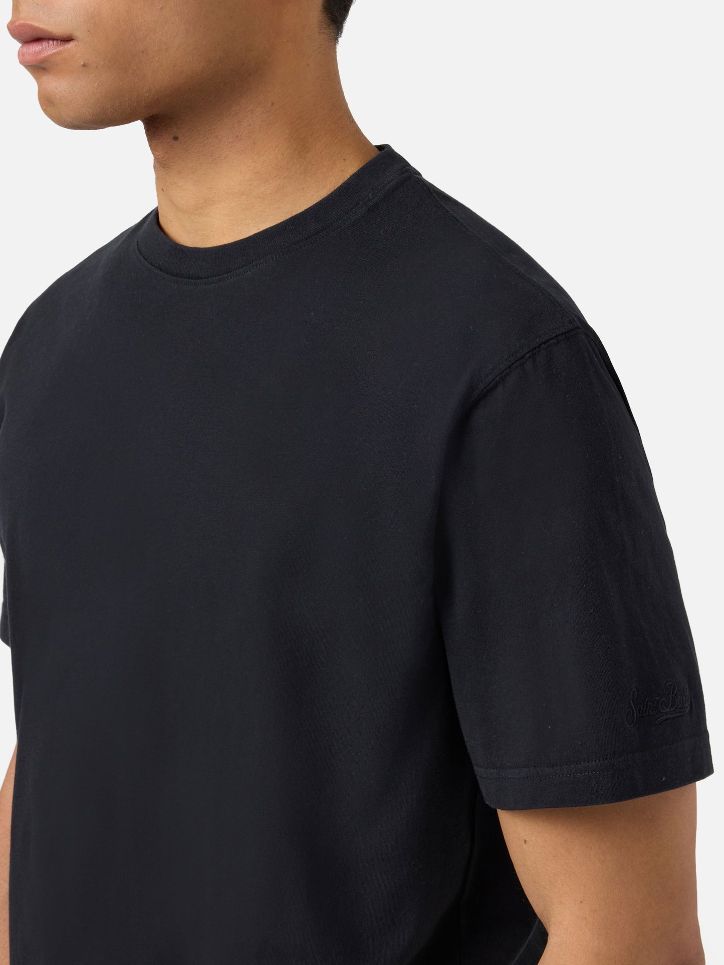 T-shirt Dover nera in cotone con ricamo logo