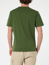 T-shirt da uomo Dover in jersey di cotone verde militare con ricamo St. Barth