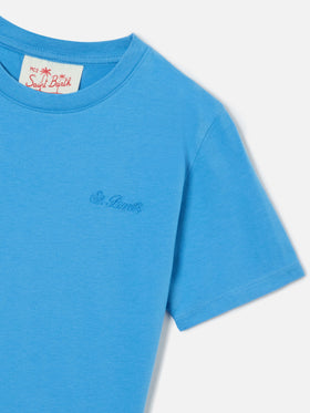 T-shirt Dover Jr in puro cotone azzurro polvere con logo ricamato