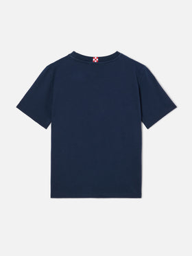 Navy blue Dover Jr t-shirt in pure cotton with embroidered logo