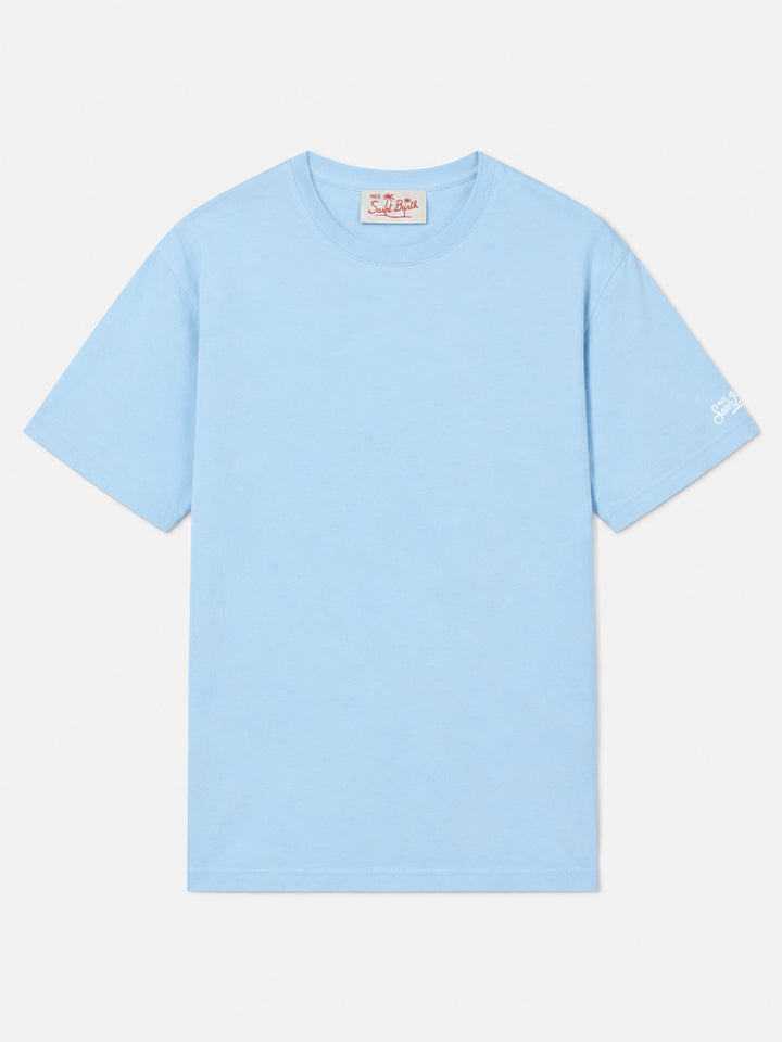 Camiseta Dover de punto de algodón azul claro con bordado St. Barth 