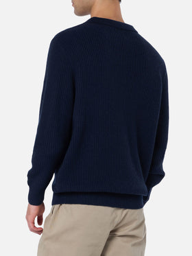 Maglione a coste Downing blu navy in MISTO CASHMERE