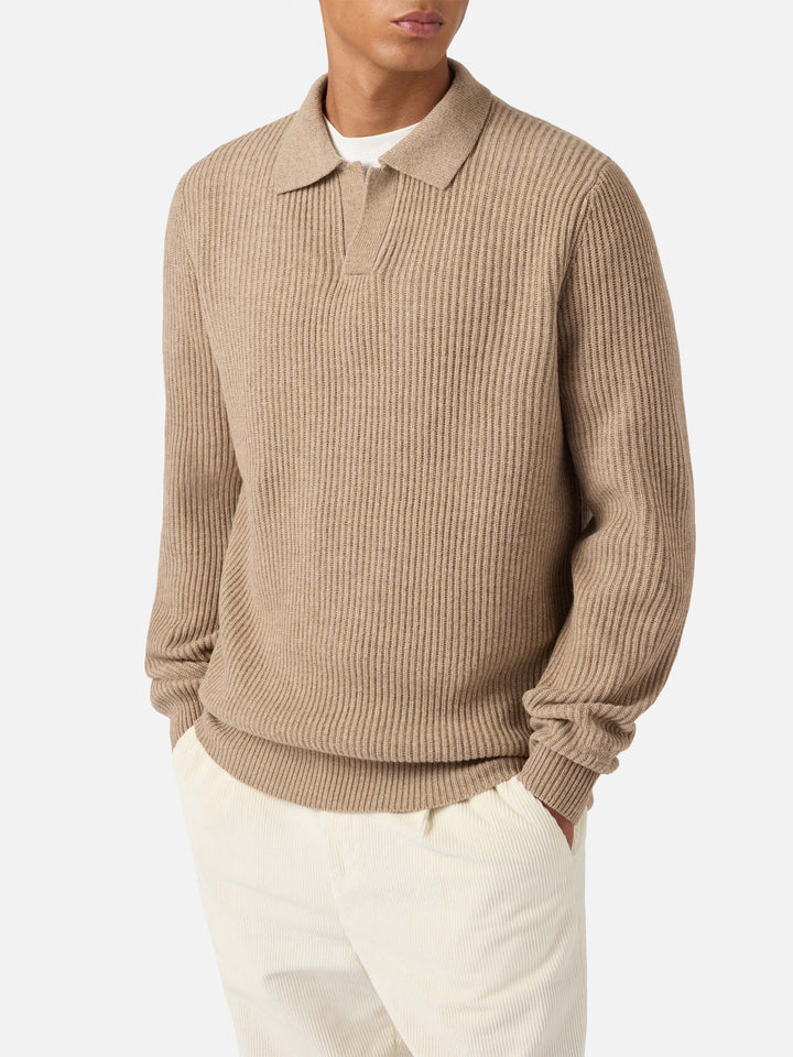 Khaki wool knit polo Downing