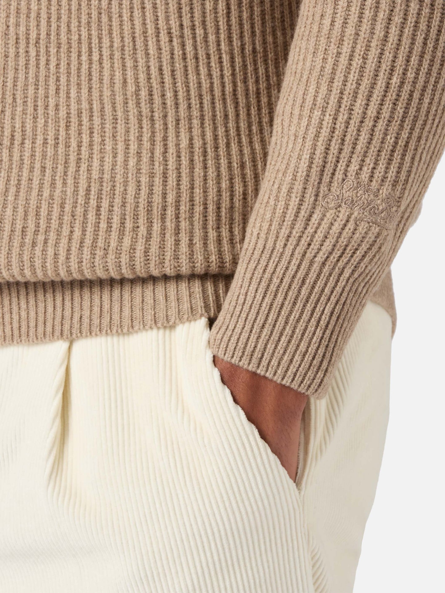 Khaki pure-wool knit polo Downing