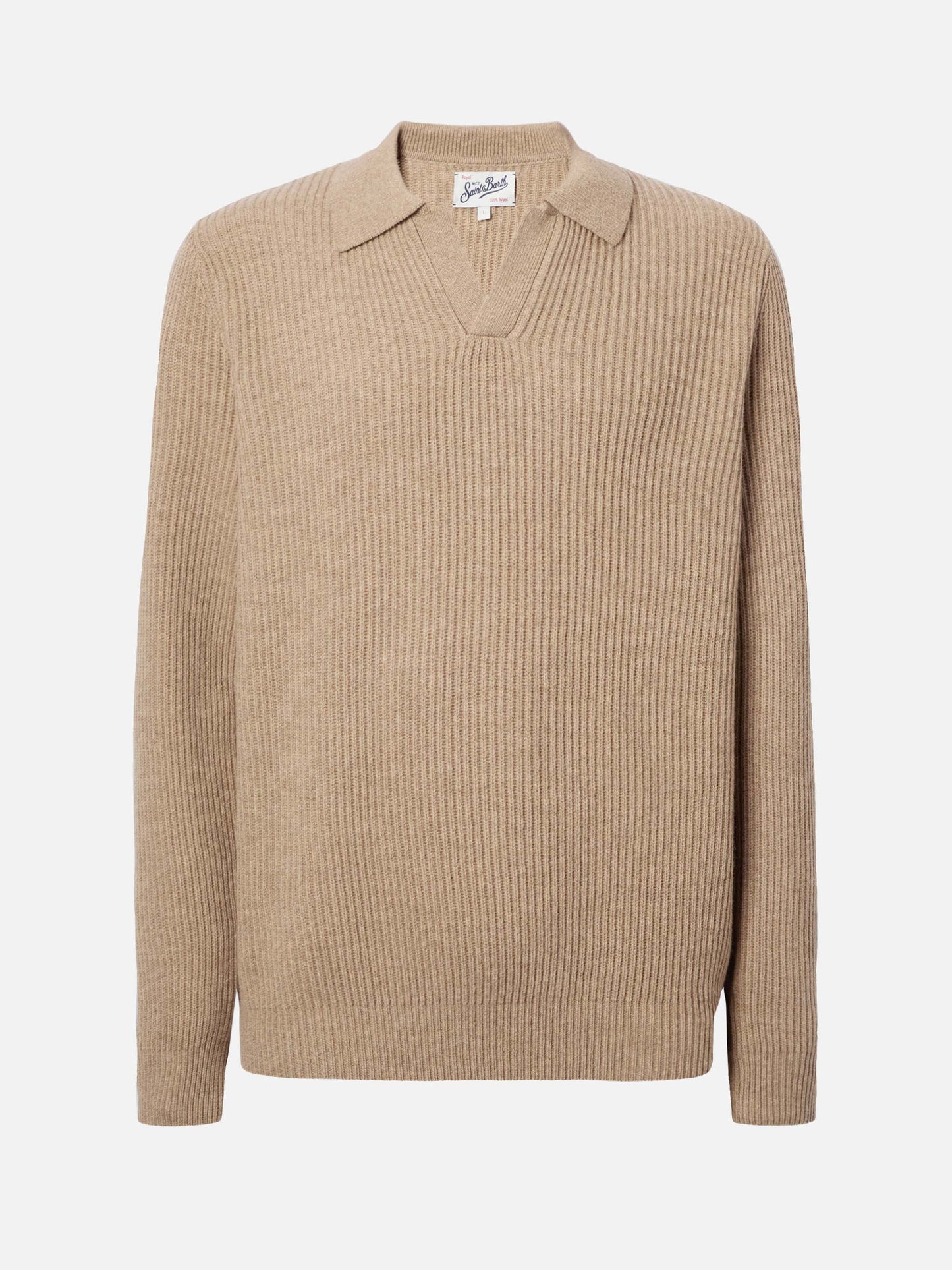 Khaki pure-wool knit polo Downing