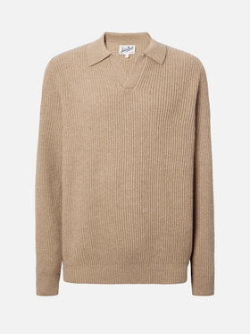 Khaki pure-wool knit polo Downing