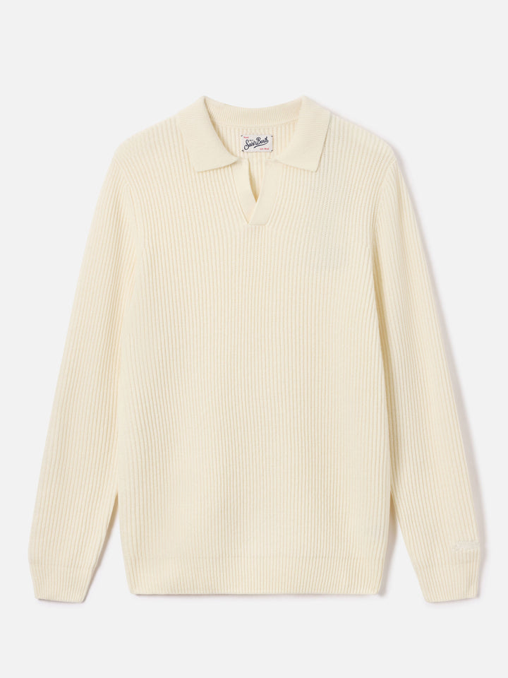 Off white Downing Poloshirt aus geripptem Wollstrick 