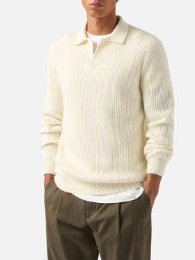 Off white Downing wool ribbed knit polo