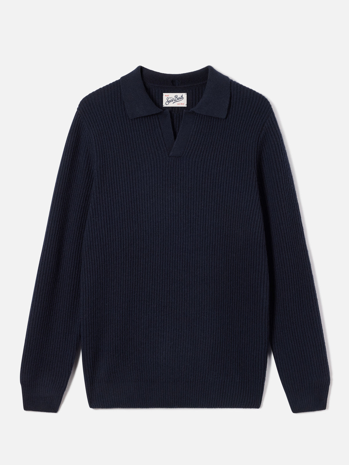 Navy blue Downing Poloshirt aus geripptem Wollstrick 