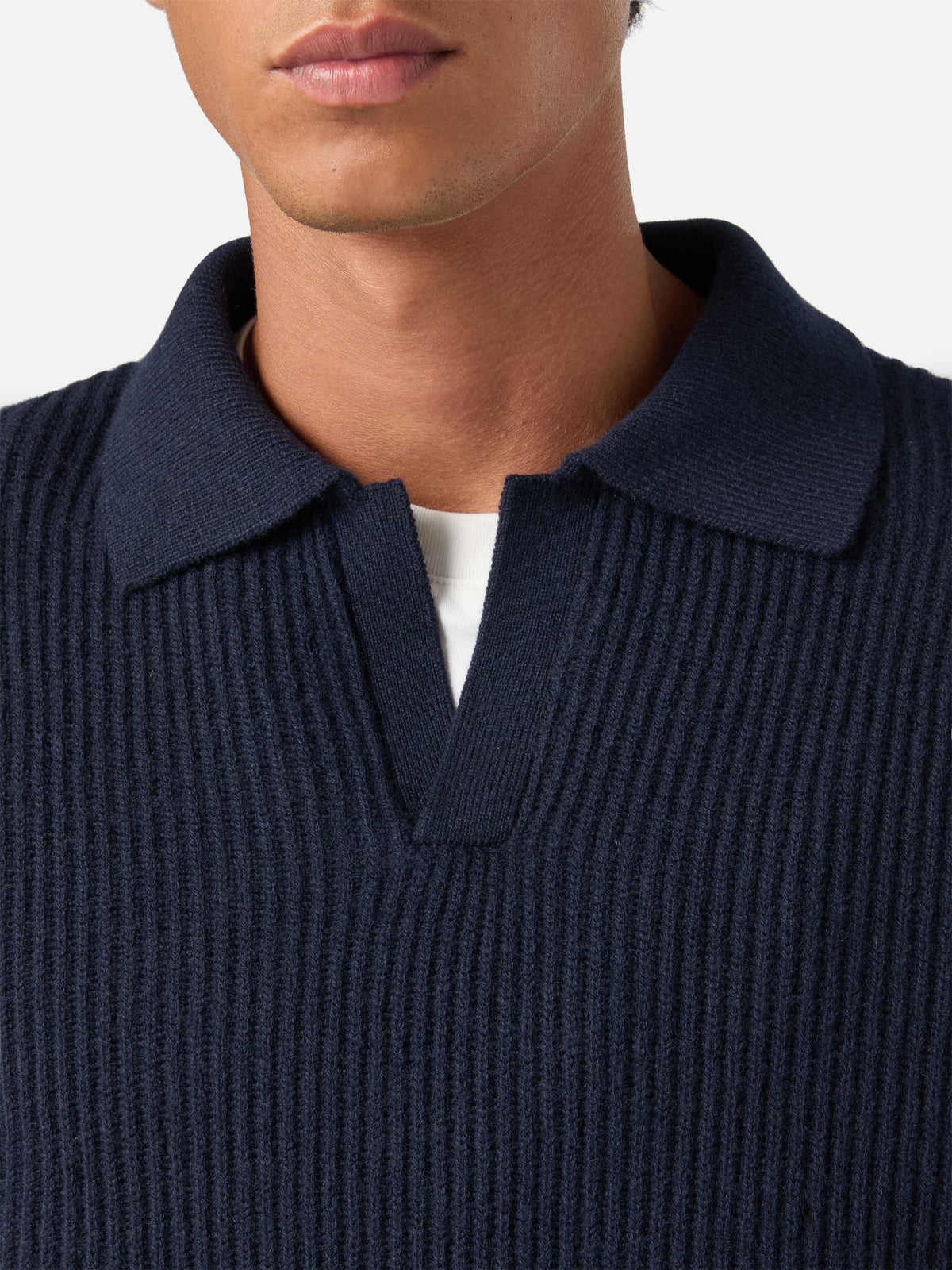 Navy blue Downing Poloshirt aus geripptem Wollstrick 