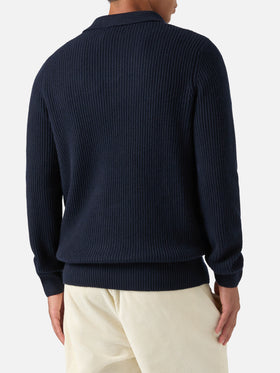 Navy blue Downing Poloshirt aus geripptem Wollstrick 