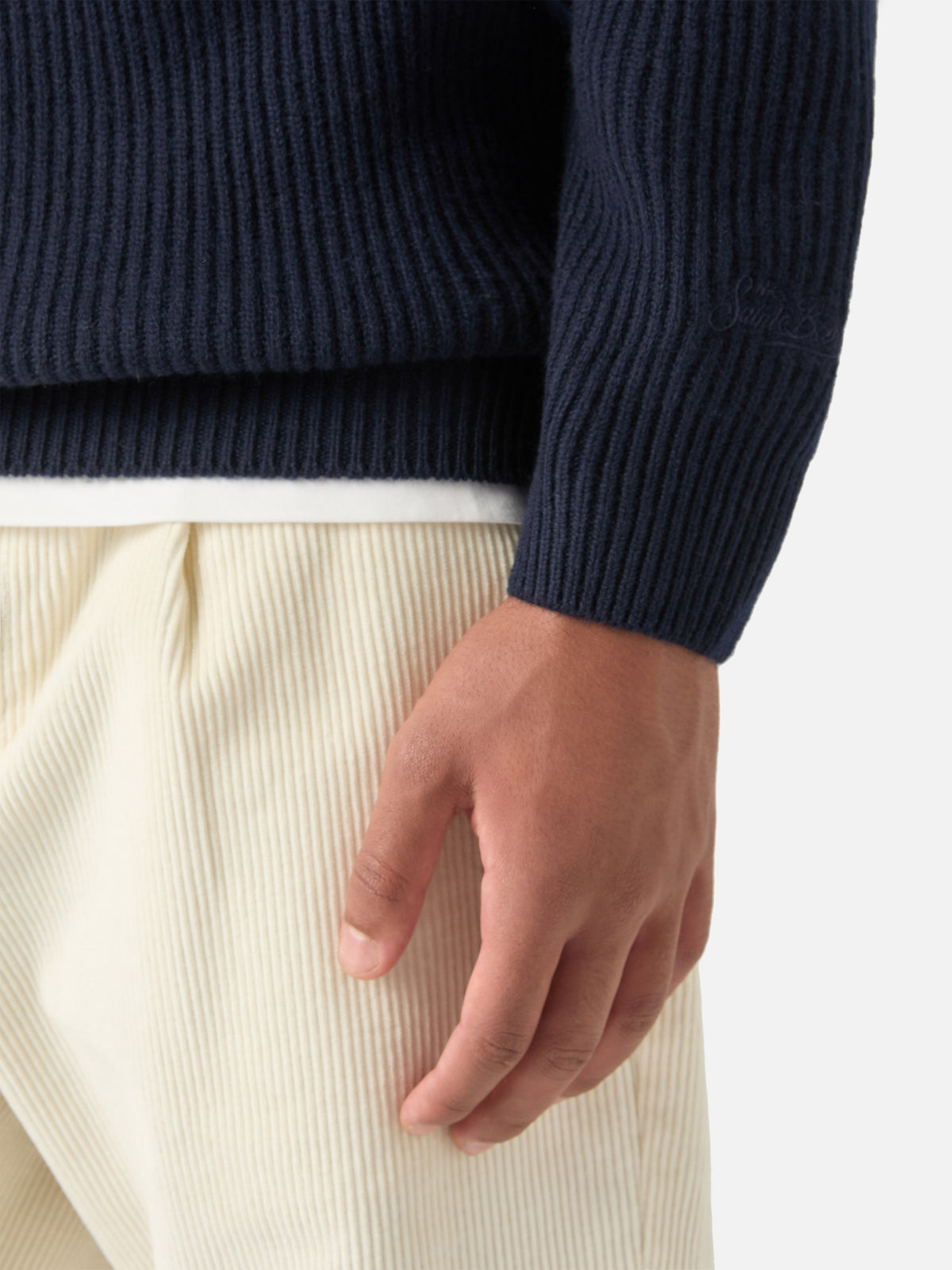 Navy blue Downing Poloshirt aus geripptem Wollstrick 