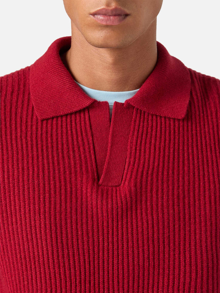 Red Downing wool ribbed knit polo