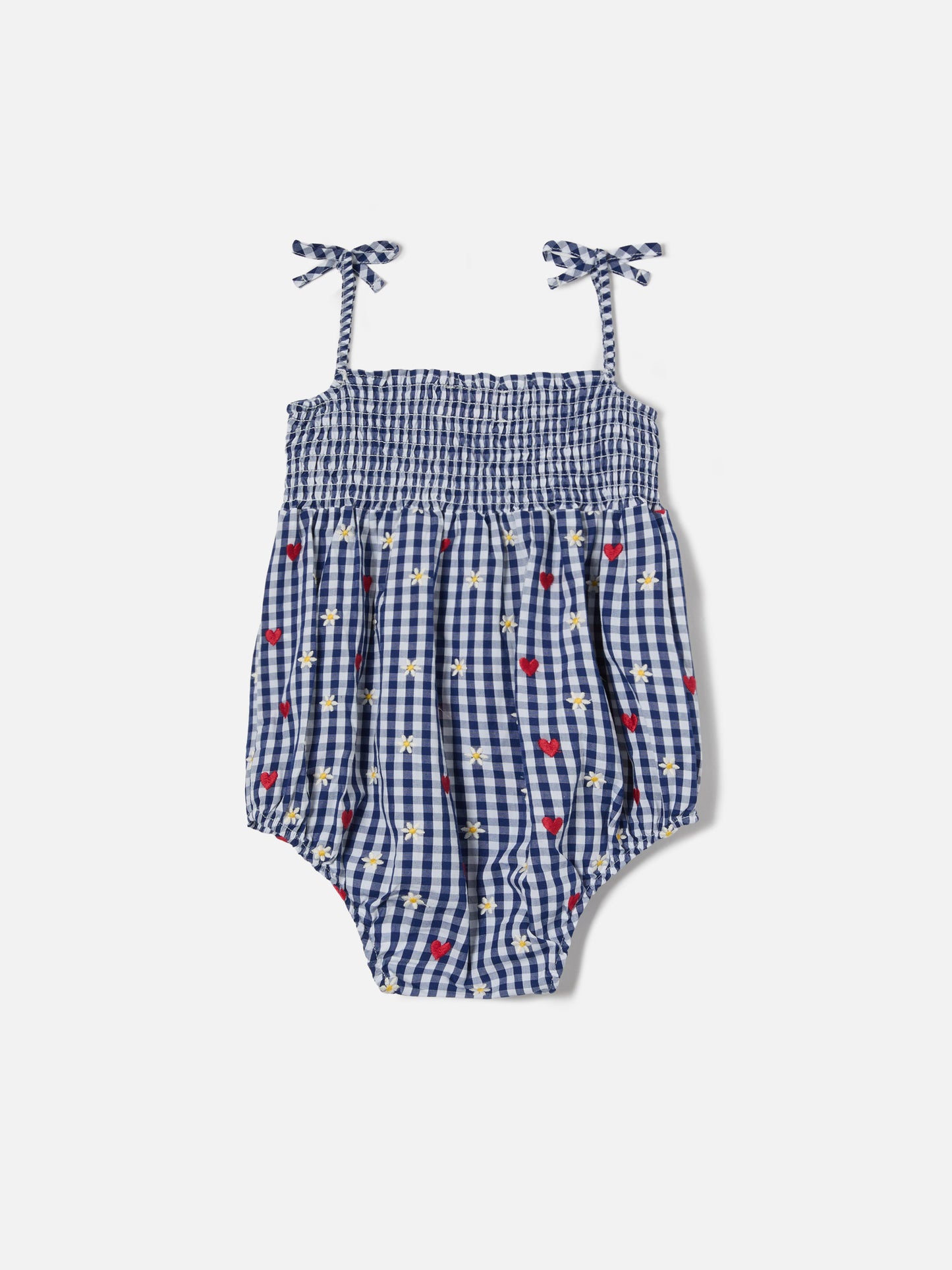 Tutina corta Dudu in vichy tinto filo con ricami all over