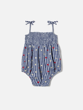 Tutina corta Dudu in vichy tinto filo con ricami all over