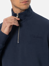 Felpa blu navy da uomo con mezza zip Dunkan con ricamo St. Barth