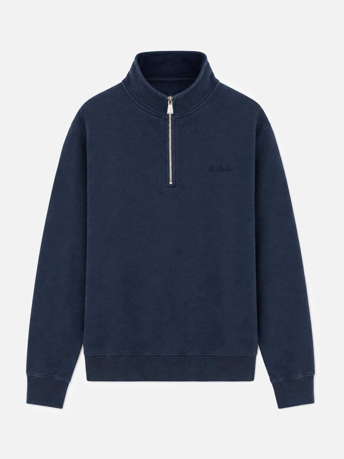 Dunkan Baumwoll-Sweatshirt mit Half-Zip in einfarbigem Navyblau mit Logo-Stickerei 