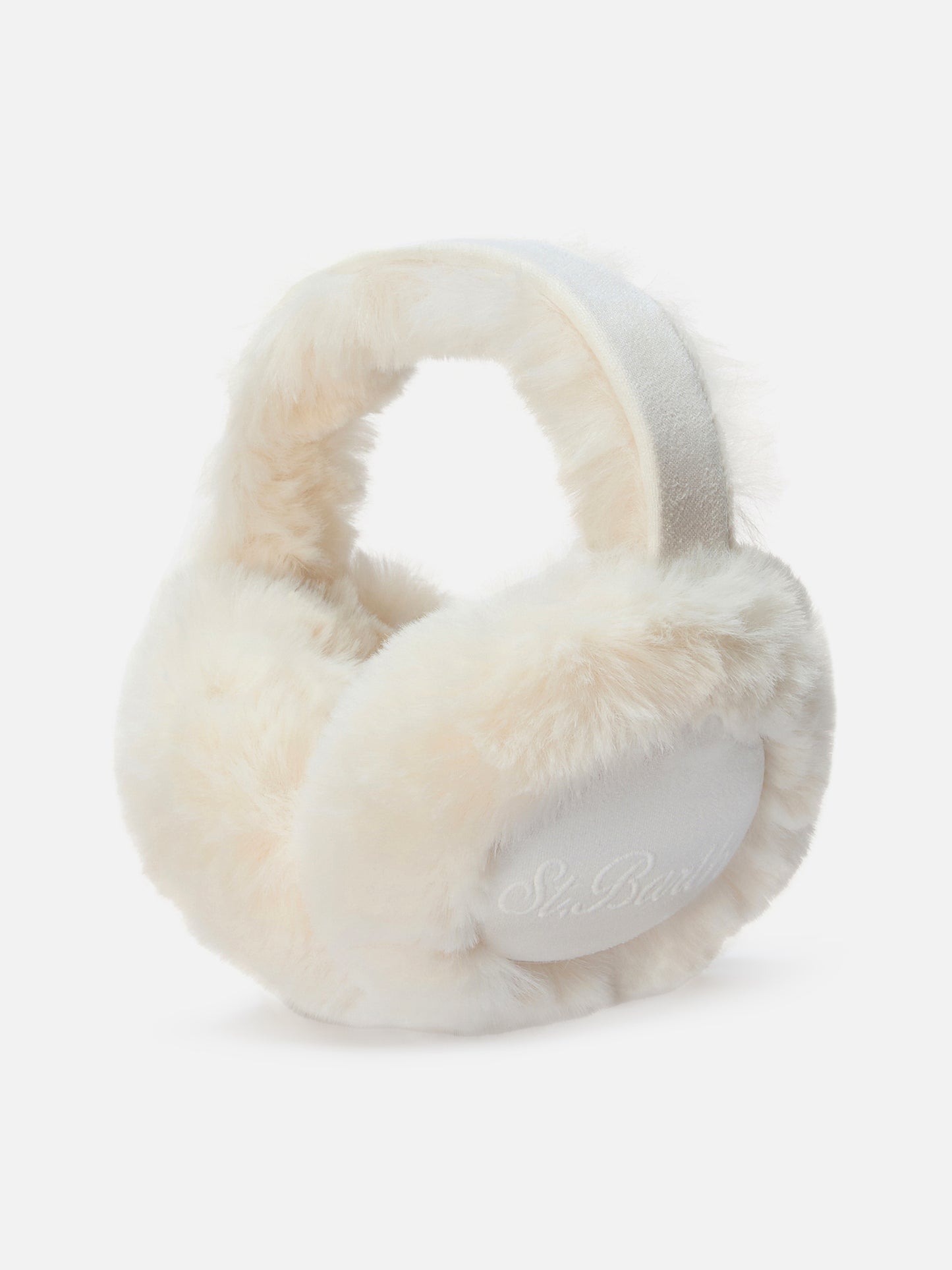 Off-white suede-effect earmuffs with wireless speaker