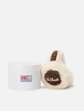 Paraorecchie con stampa leopardata e ricamo logo