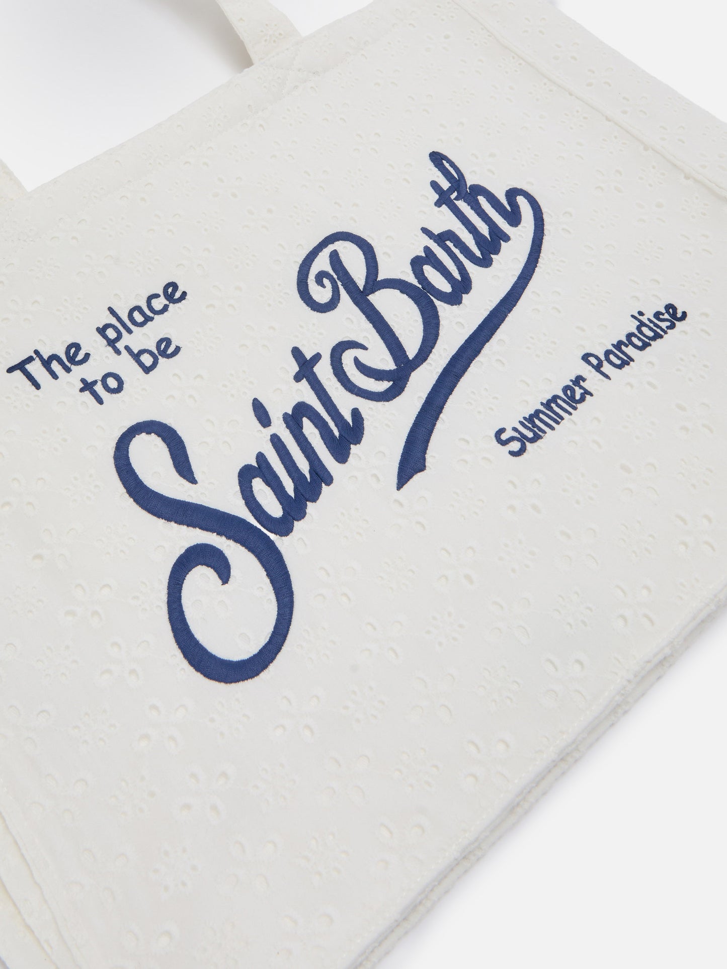 Borsa Essential in cotone sangallo bianco con logo a contrasto