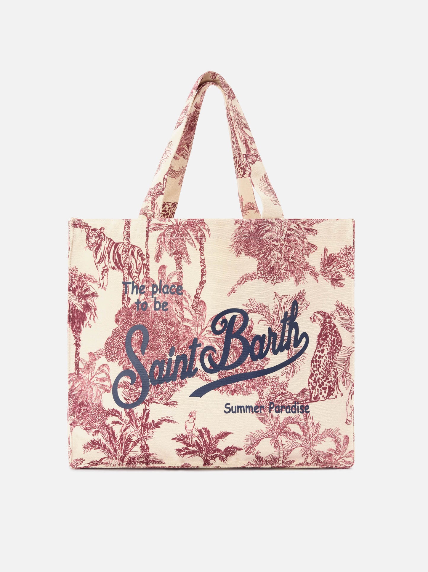 Borsa Essential in canvas con stampa toile de jouy bordeaux e logo stampato