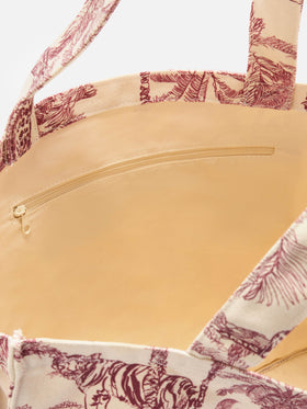 Borsa Essential in canvas con stampa toile de jouy bordeaux e logo stampato