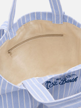 Essential Beach light blue and white striped cotton tote bag