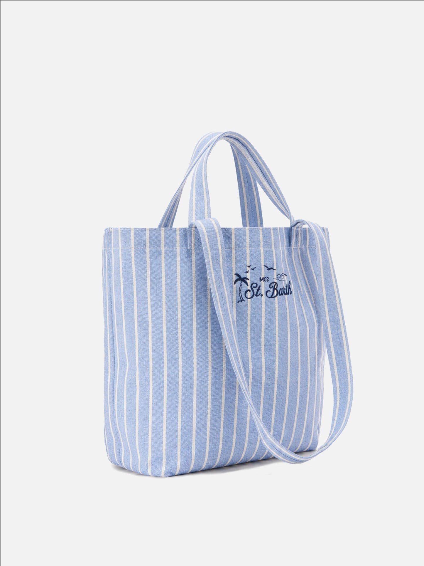 Essential Beach light blue and white striped cotton tote bag