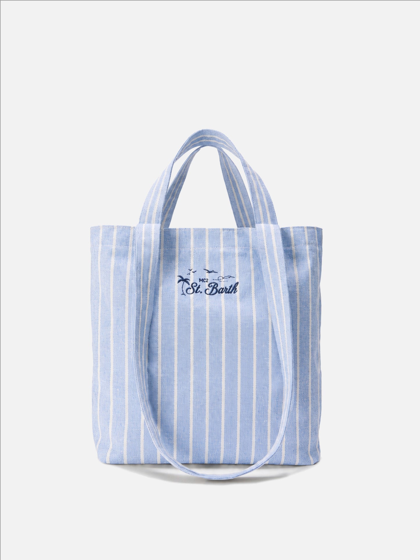 Essential Beach light blue and white striped cotton tote bag