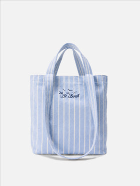 Essential Beach light blue and white striped cotton tote bag