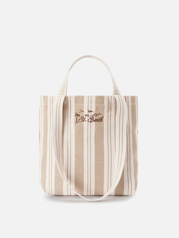 Borsa tote Essential Beach in cotone a righe beige e bianche