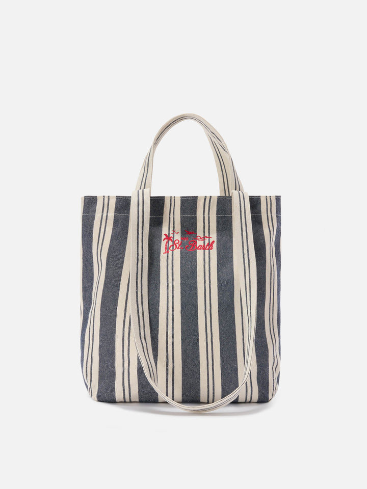 Essential Beach blue and white striped cotton tote bag