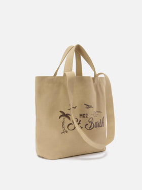 Essential Beach beige cotton tote bag with embroidered logo