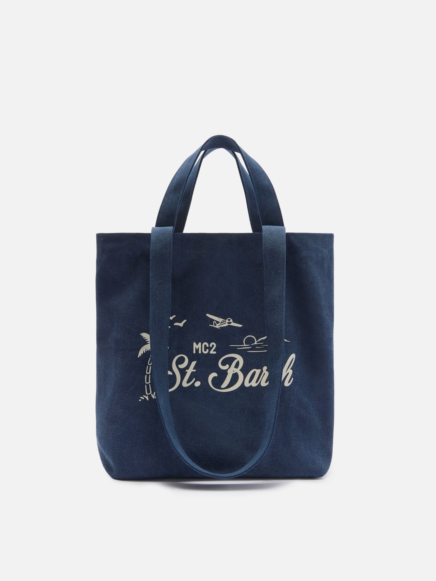 Essential Beach navy blue cotton tote bag with embroidered logo