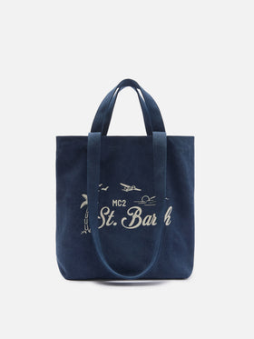 Essential Beach navy blue cotton tote bag with embroidered logo