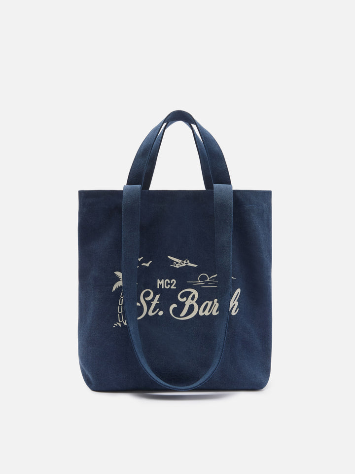 Essential Beach navy blue cotton tote bag with embroidered logo