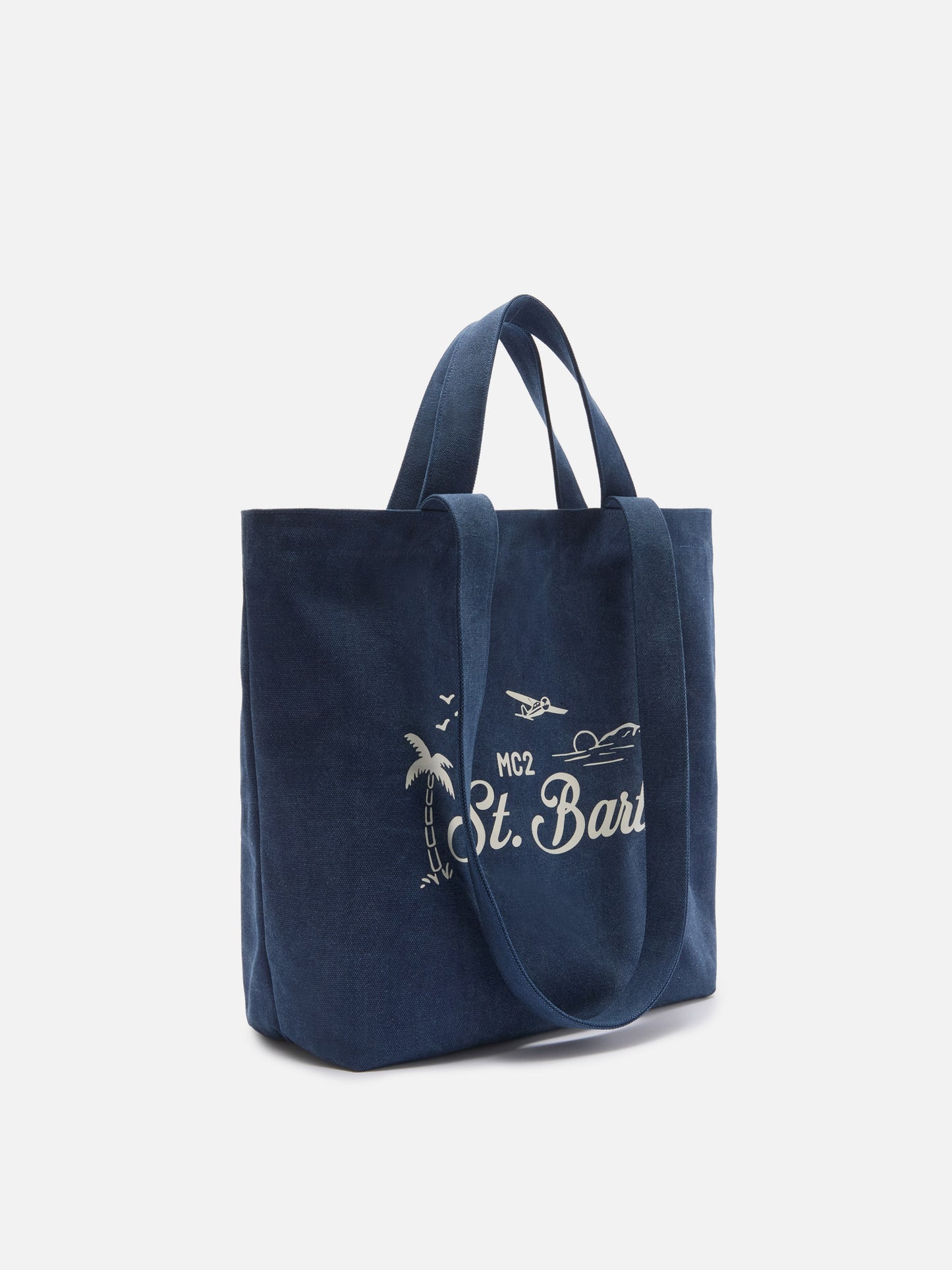 Essential Beach navy blue cotton tote bag with embroidered logo