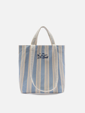 Essential Beach light blue and white striped cotton tote bag