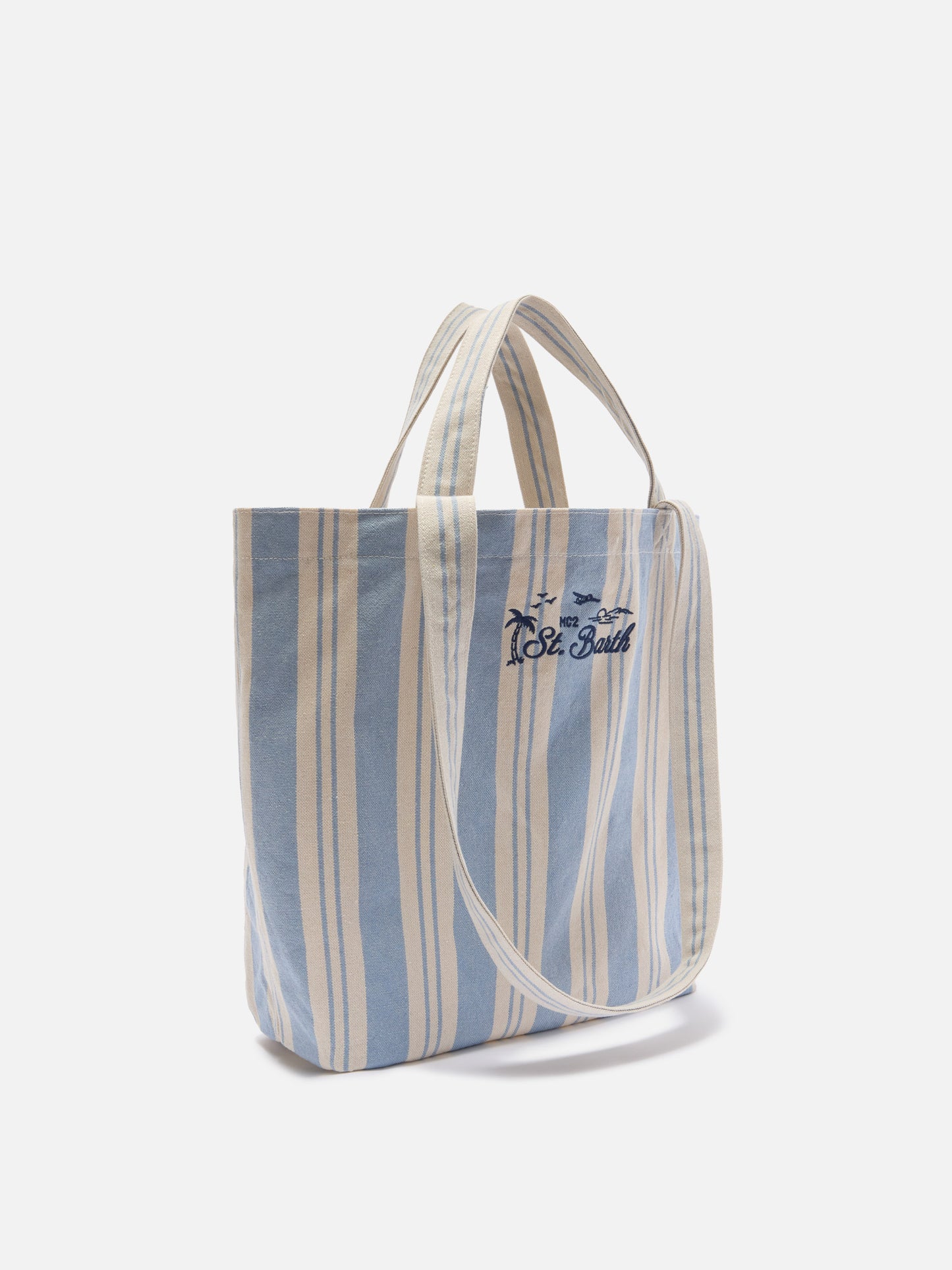 Essential Beach light blue and white striped cotton tote bag