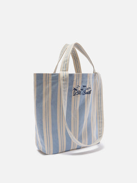 Essential Beach light blue and white striped cotton tote bag