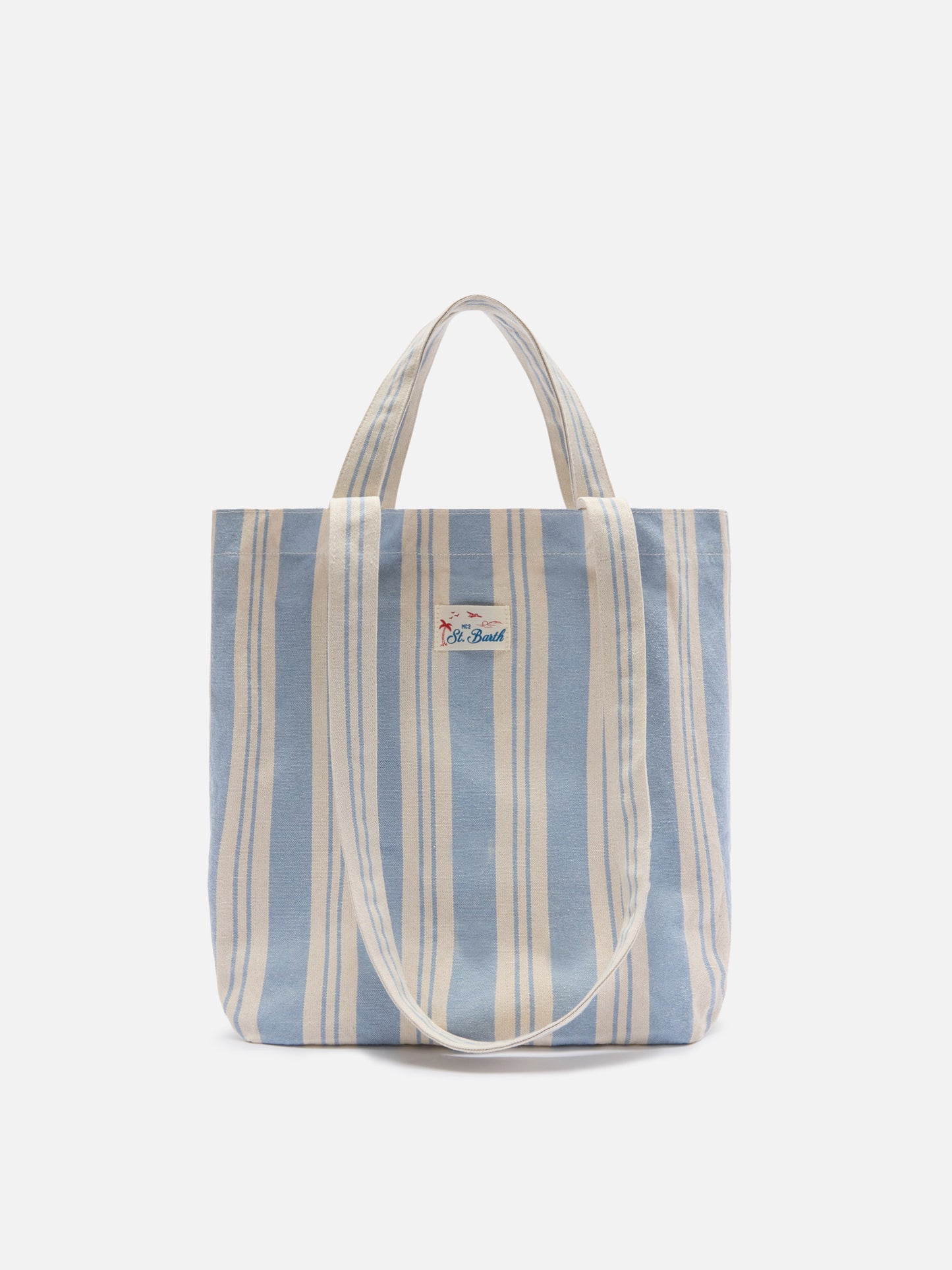 Essential Beach light blue and white striped cotton tote bag