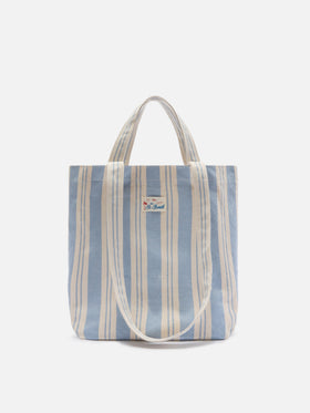 Essential Beach light blue and white striped cotton tote bag