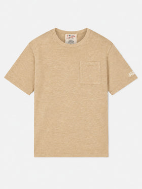 T-shirt Ecstasea beige in lino con taschino