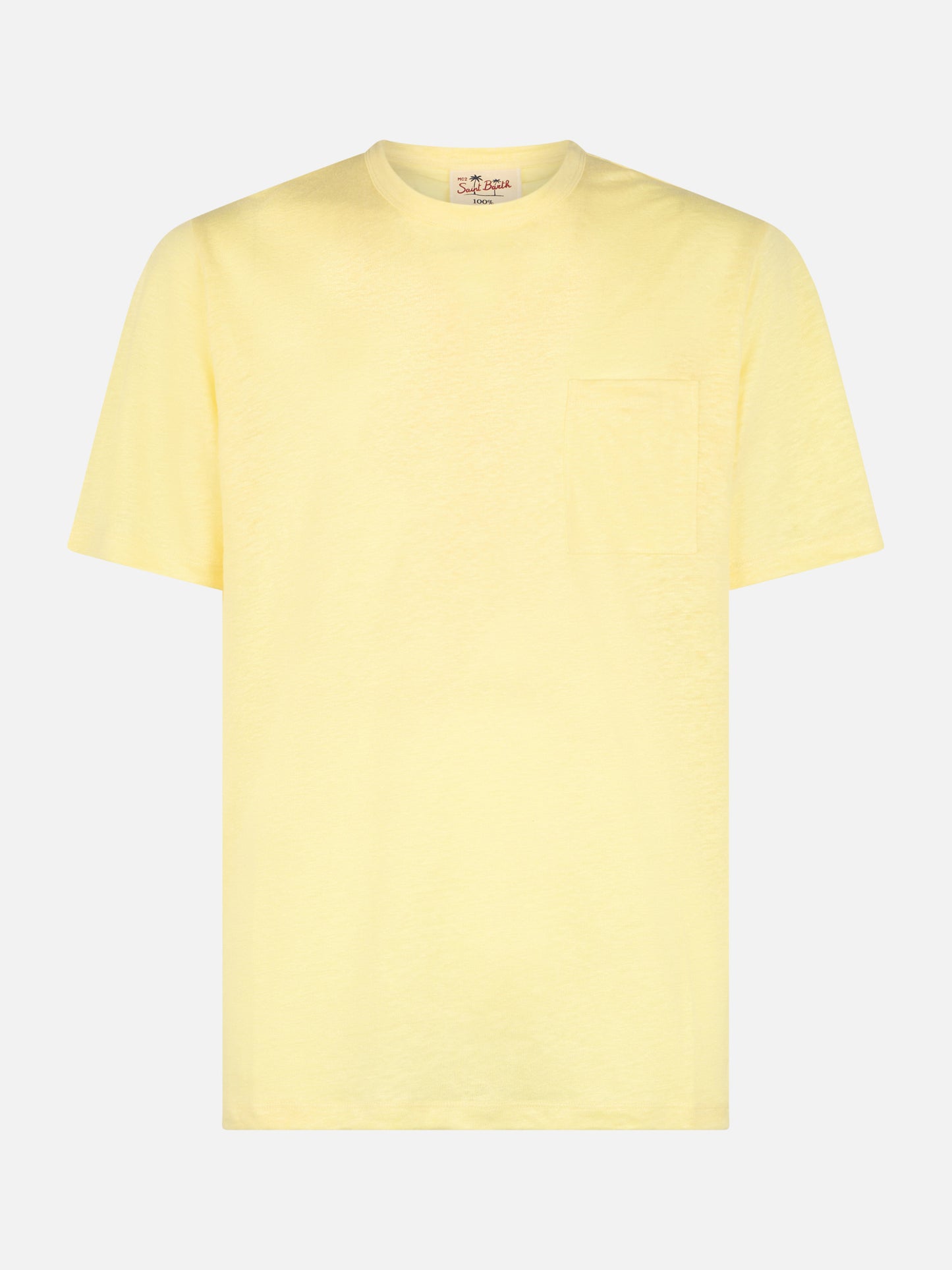 Herren-T-Shirt Ecstasea aus gelbem Leinenjersey mit Tasche