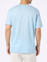 Man light blue linen jersey t-shirt Ecstasea with pocket