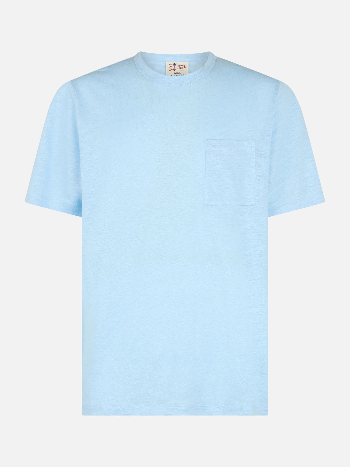 Man light blue linen jersey t-shirt Ecstasea with pocket