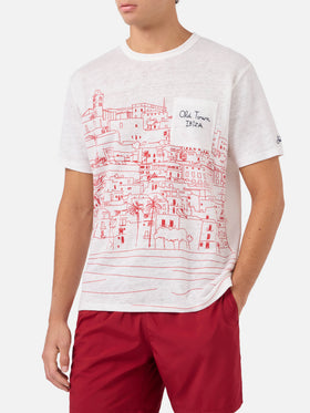 Herren-T-Shirt aus Leinenjersey Ecstasea mit platziertem „Ibiza“-Aufdruck und gestickter Tasche