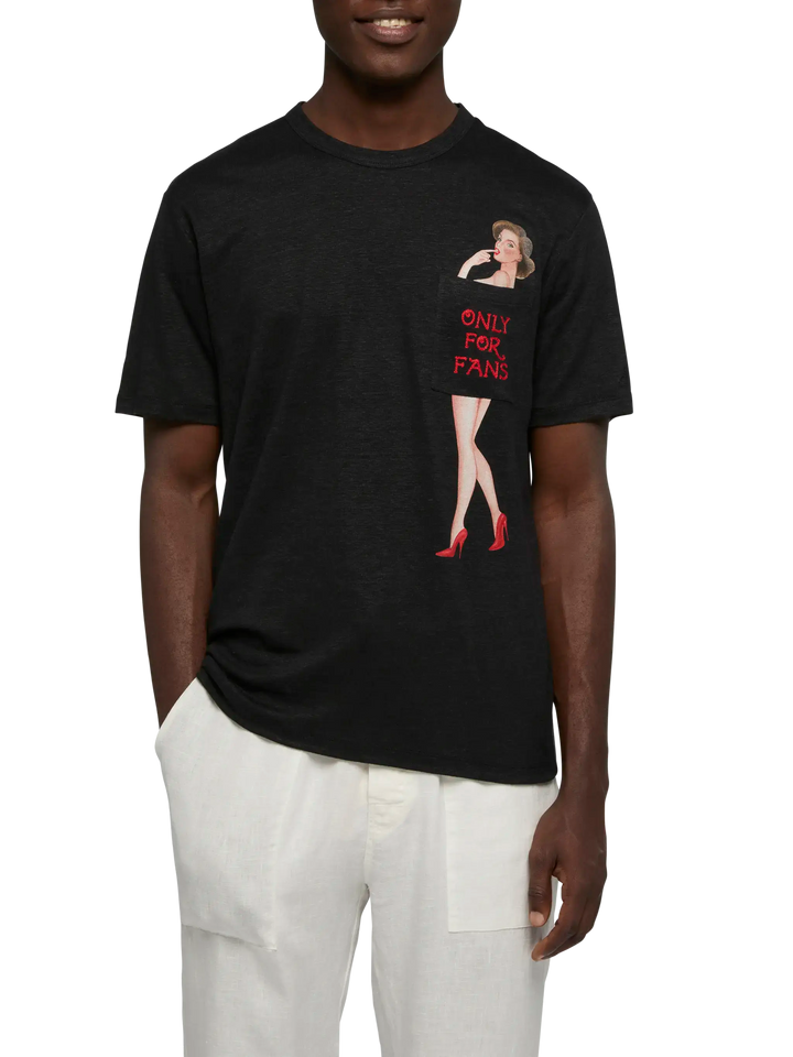 Linen jersey t-shirt Ecstasea with printed and embroidered pocket
