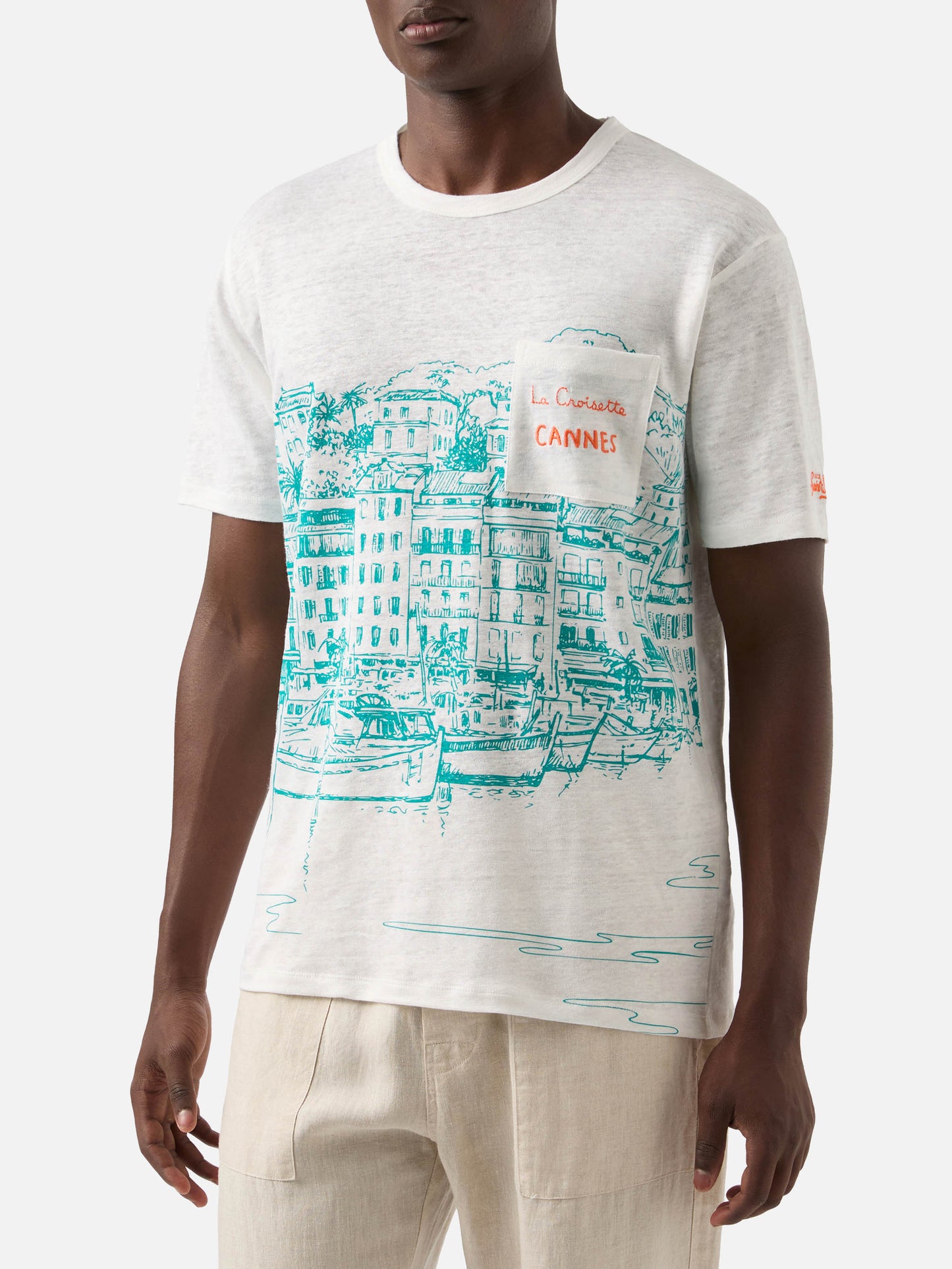 T-shirt Ecstasea in lino jersey con stampa Cannes